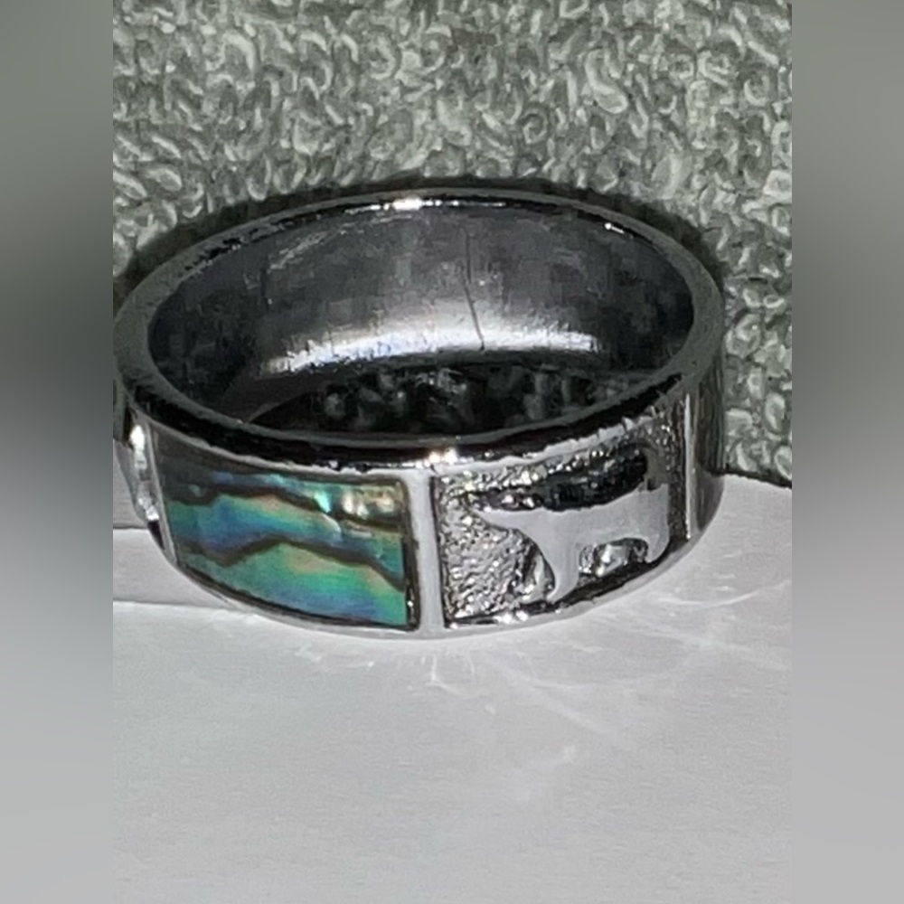 ABLONE STAINLESS STEEL RING (8MM WIDTH, FLAT STYLE)  Size 7, Gently Used